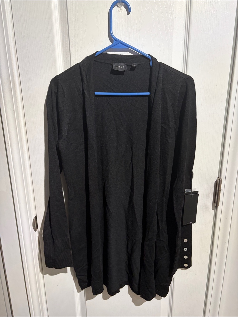 NWT Cyrus Black Open-Front Long Sleeve Blazer Cardigan